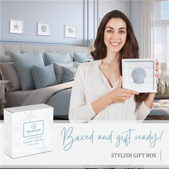 Coastal Seashell Starfish Wall Art Set Beach Bathroom Ocean Decor Framed - Picture 6 of 7